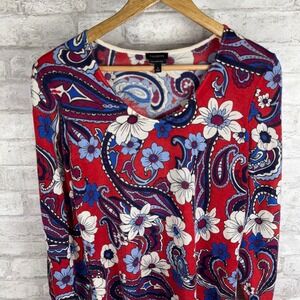 Talbots 100%‎ Pure Merino Wool Floral Paisley Print Knit Popover Sweater Size S